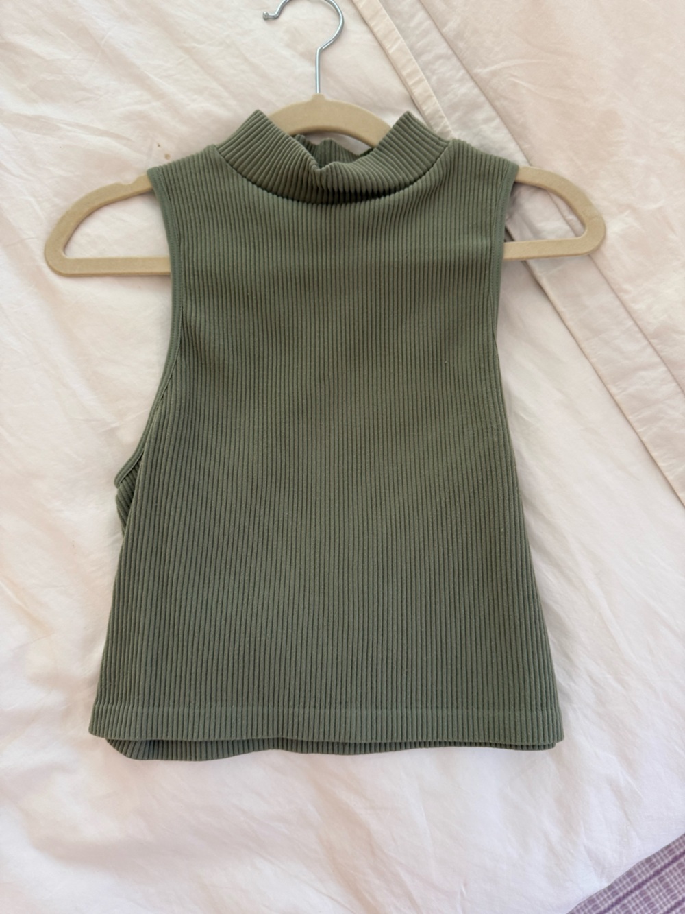 Zara Olive Ribbed One-Shoulder Sleeveless Top